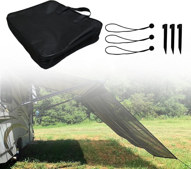 LOSTAR RV Fabric Replacement Screen with Zipper 9'x 15', Universal Mesh Awning Sunscreen Kit for Camper Trailor Motorhome Outdoor UV Blocker - Black - Image 1